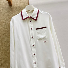 Burgundy Color-Blocked Silk Shirt