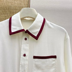 Burgundy Color-Blocked Silk Shirt