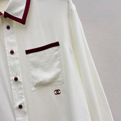 Burgundy Color-Blocked Silk Shirt
