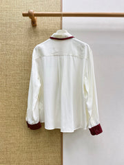 Burgundy Color-Blocked Silk Shirt