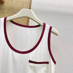 Burgundy color-blocked crew neck sleeveless vest