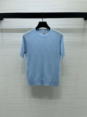 Openwork Knit Crew Neck Short-Sleeve Top