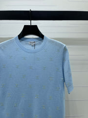 Openwork Knit Crew Neck Short-Sleeve Top