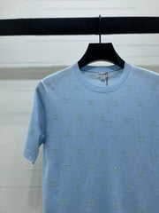 Openwork Knit Crew Neck Short-Sleeve Top
