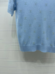 Openwork Knit Crew Neck Short-Sleeve Top