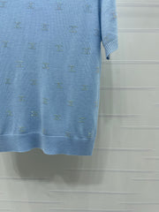 Openwork Knit Crew Neck Short-Sleeve Top