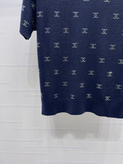 Openwork Knit Crew Neck Short-Sleeve Top