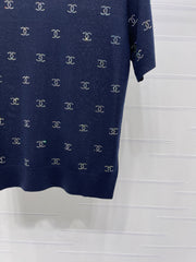 Openwork Knit Crew Neck Short-Sleeve Top