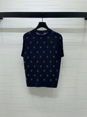 Openwork Knit Crew Neck Short-Sleeve Top