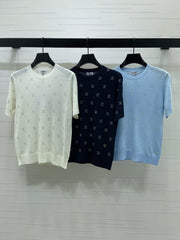 Openwork Knit Crew Neck Short-Sleeve Top