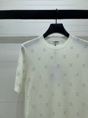 Openwork Knit Crew Neck Short-Sleeve Top