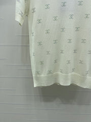 Openwork Knit Crew Neck Short-Sleeve Top