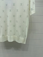 Openwork Knit Crew Neck Short-Sleeve Top