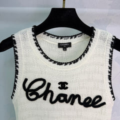 Embroidered-Trimmed Knit Vest