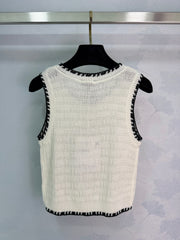 Embroidered-Trimmed Knit Vest