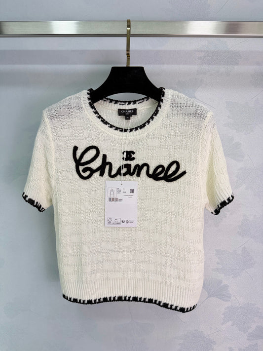 Embroidered-Trimmed Knit Short-Sleeve T-Shirt