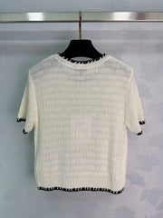 Embroidered-Trimmed Knit Short-Sleeve T-Shirt