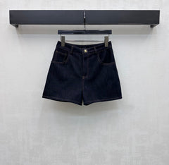Embroidered Backpack Button Denim Shorts