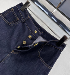 Embroidered Backpack Button Denim Shorts
