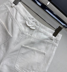 Embroidered Backpack Button Denim Shorts