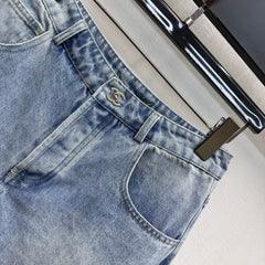 Embroidered Backpack Button Denim Shorts