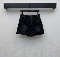 Embroidered Backpack Button Denim Shorts