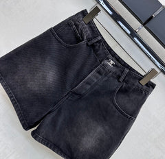 Embroidered Backpack Button Denim Shorts