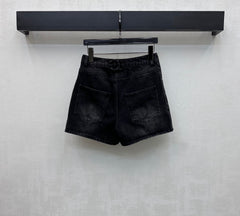 Embroidered Backpack Button Denim Shorts