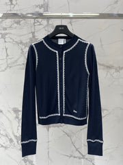 Letter-Embroidered Lace Long-Sleeve Cardigan