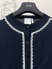 Letter-Embroidered Lace Long-Sleeve Cardigan