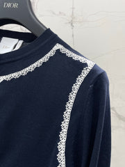 Letter-Embroidered Lace Long-Sleeve Cardigan