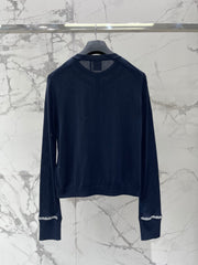 Letter-Embroidered Lace Long-Sleeve Cardigan