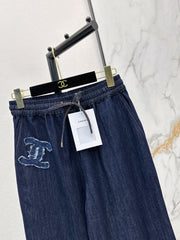 Raw-Denim Wide-Leg Jeans with Elastic Waist