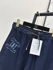Raw-Denim Wide-Leg Jeans with Elastic Waist