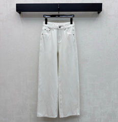 Rhinestone-Embellished Straight-Leg Denim Trousers