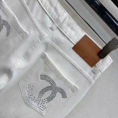 Rhinestone-Embellished Straight-Leg Denim Trousers