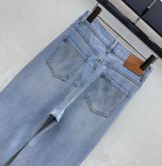 Rhinestone-Embellished Straight-Leg Denim Trousers