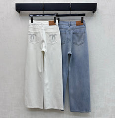 Rhinestone-Embellished Straight-Leg Denim Trousers