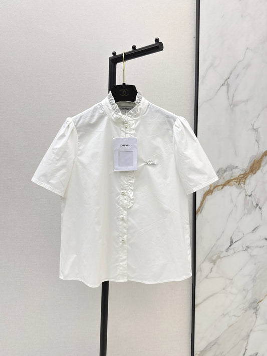 Short-Sleeve Shirt with Ruffled Trim