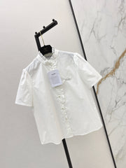 Short-Sleeve Shirt with Ruffled Trim