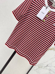 Striped Short-Sleeve Shirt with Half-Placket