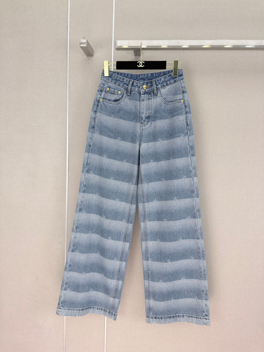 Logo-Striped Wide-Leg Denim Pants