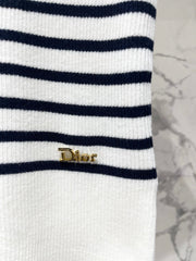 26 New Striped Short-Sleeve Knit Top with Metal Lettering and Crew Neck