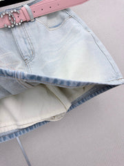 26SS New Arrival: Rhinestone-Embellished Denim Mini A-Line Skirt