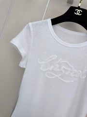 26 New Style: Beaded & Sequined Letter Crewneck Short-Sleeve Top
