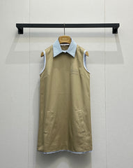 Polo collar sleeveless dress with frayed edges