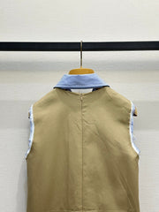 Polo collar sleeveless dress with frayed edges