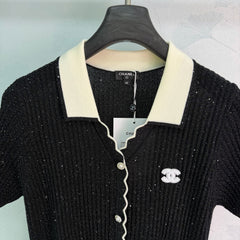 Collared Knit Short-Sleeve Cardigan