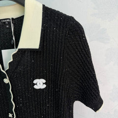 Collared Knit Short-Sleeve Cardigan