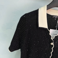Collared Knit Short-Sleeve Cardigan